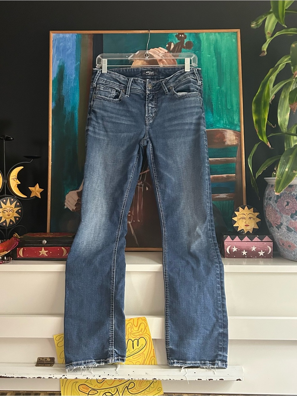 Silver Jeans Women’s Blue Mid Rise Bootcut Flare Raw Hem Jeans 30"